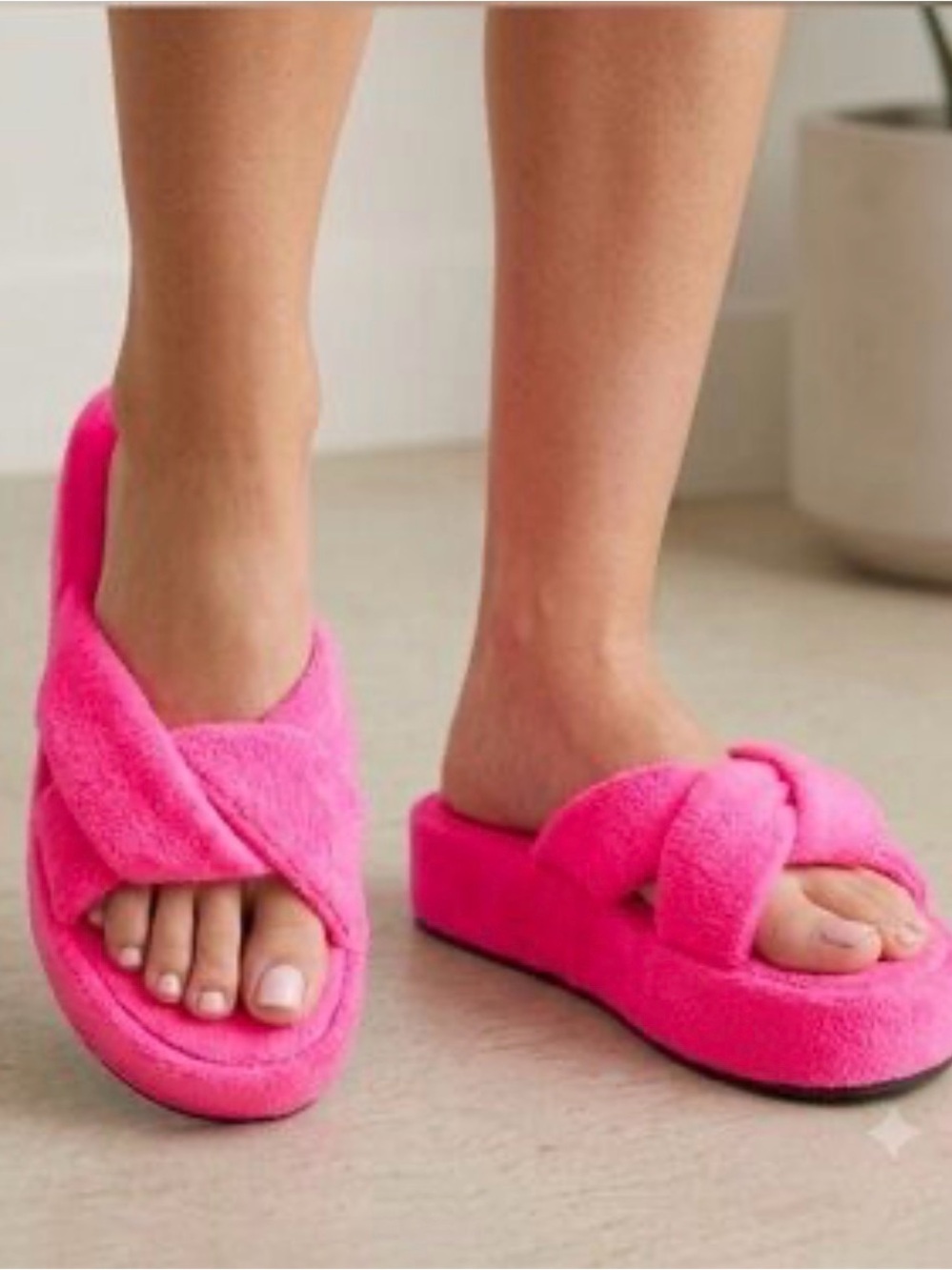Aerie Terry Twist Platform Sandal hot pink Terrycloth Barbie Pool Beach Size 9